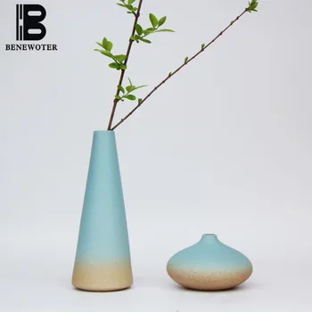 

BENEWOTER Jingdezhen Ceramic Pottery Floret Bottle Modern Blue Mediterranean Dried Flowers Hydroponic Small Vase Decorative Gift