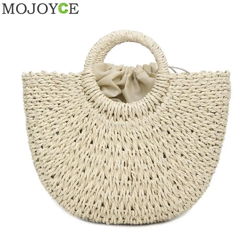 

Female Ladies Casual Hollowed Summer Beach Handmade Straw Weaving Shoulder Handbags 2019 Fashion Women Knitting Top-handle Bags
