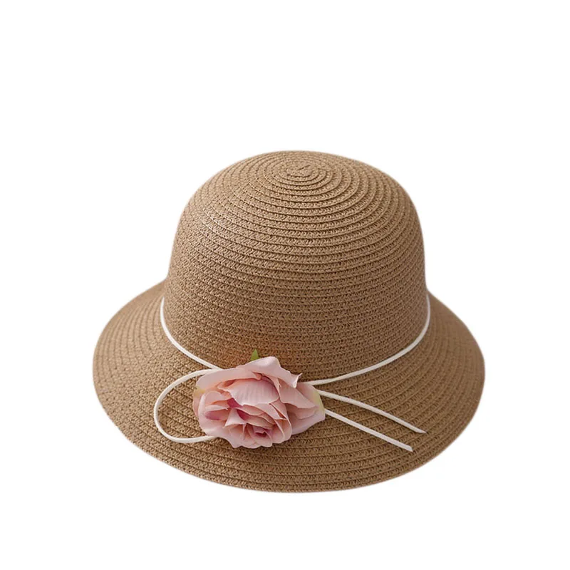 أنيقة الشمس الصيف زهرة القش قبعة المرأة قبعة بحافة الفتيات شاطئ كاب قبعة الشمس لسيدة الكنيسة قبعة العظام Chapeu Feminino