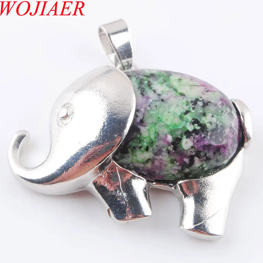 

WOJIAER Natural Rubys Jaspers Gem Stone Energy Cute Elephant Pendants For Child Jewelry Chakra PN3632