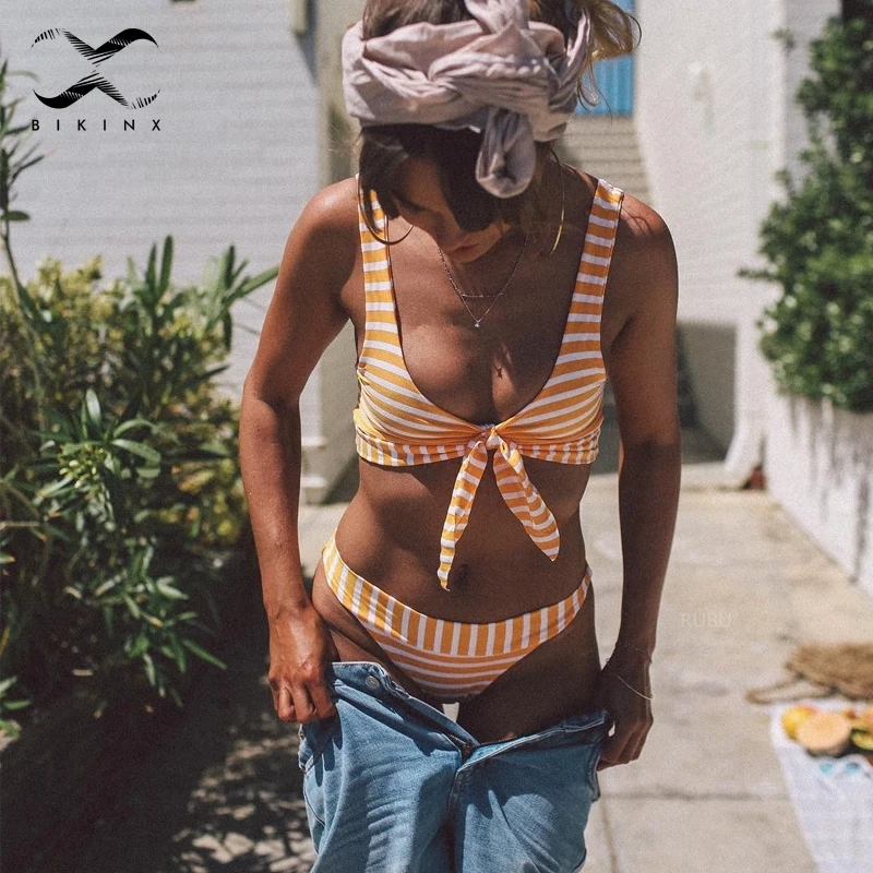 Bikinx полосатый костюм из двух частей сексуальный купальник Женский комплект