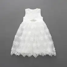 2017 Été Nouvelle Fille Princesse Robe Perle Cou Dentelle Creux Parti Robe Strass Ceinture Vêtements Pour Enfants 2-7Y E16891