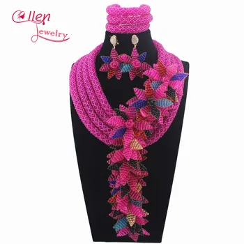 

New Luxury African beads jewelry sets india flower beaded nigerian wedding beads bridal necklace dubai jewelry sets W14030