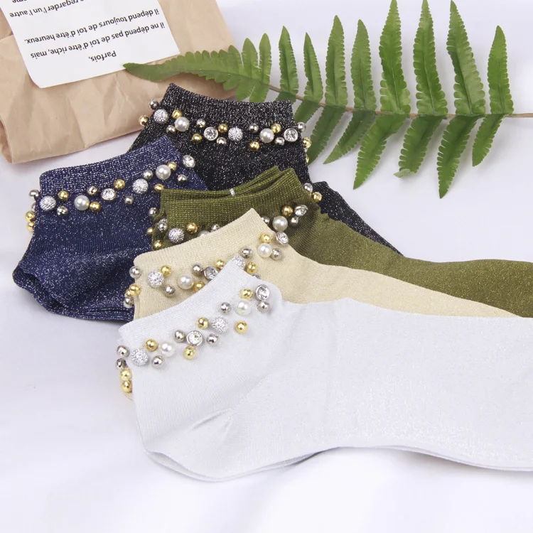 2017 spring women's socks high end pearl beading original design socks
