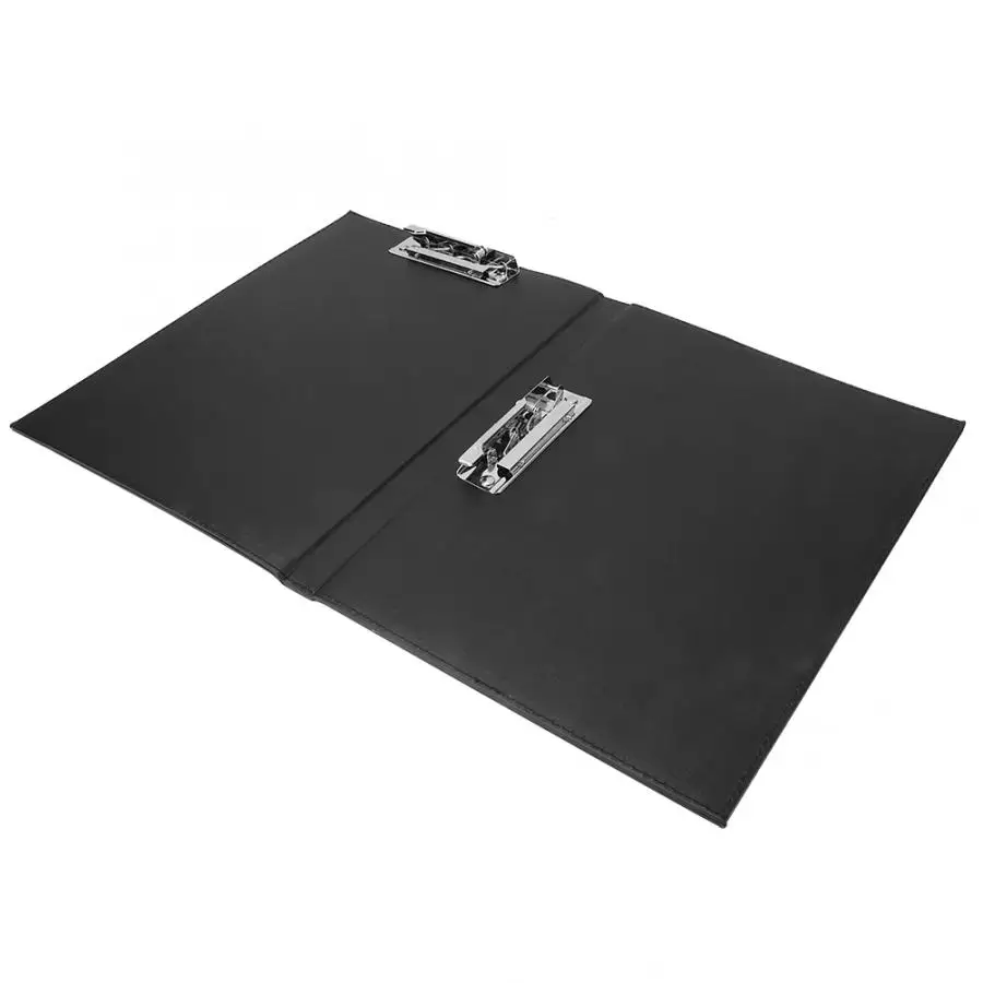 Black PU Leather A4 Loose-Leaf Meeting File Clip Folder Office Conference Business Supplies