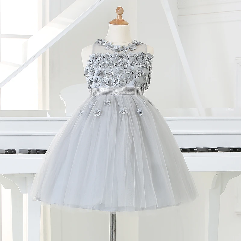 

Silver Newborn Girl Christmas Dresses with Bead Bow infant Princess Dress Diamond Belt Baby Party Birthday Dress for Wedding
