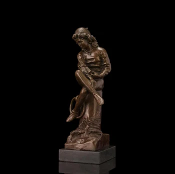 

35CM Western Art Deco Bronze Copper Marble Children Young Girl Lassock Sculpture