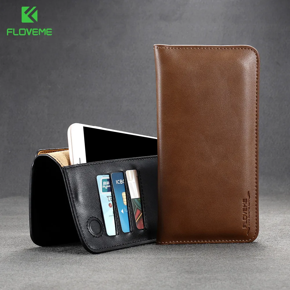 

FLOVEME Wallet Case For Samsung Galaxy S8 S9 Plus Cover Genuine Leather Card Slot Holder Phone Cases For iPhone 6 6S 7 Plus Bag