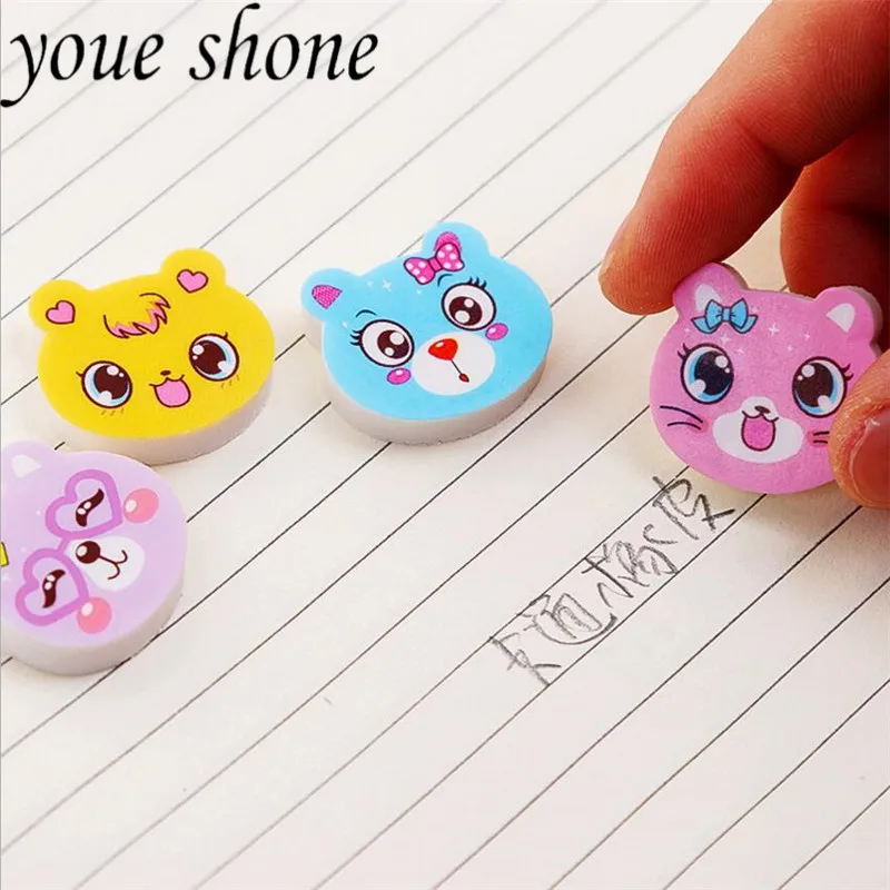 

4pcs=1sets kawaii Eraser Cartoon Cat Teaching Rubber Reward Pupil For Office School Kids Prize Writing Drawing Student