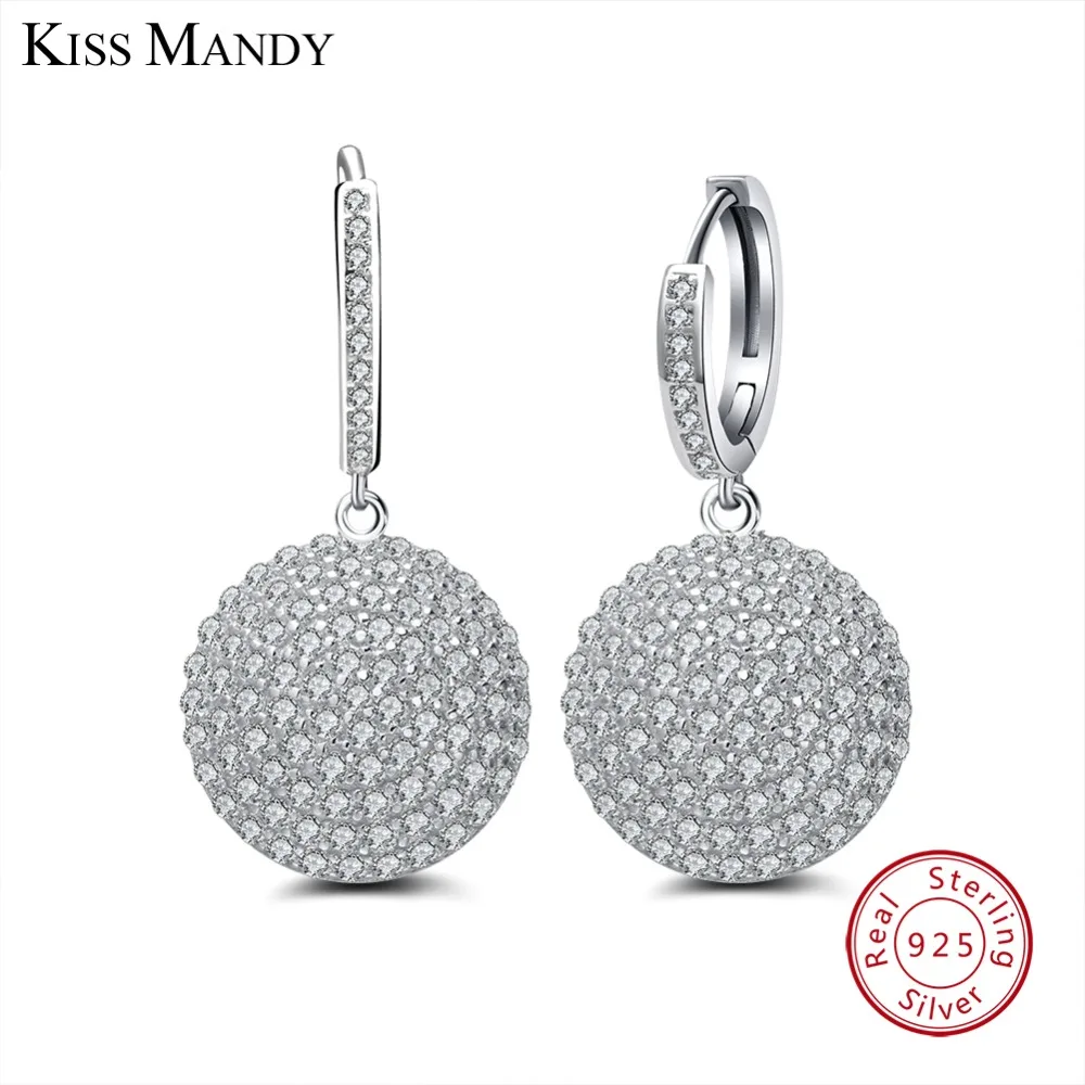 

Kiss Mandy Sterling Silver 925 Earrings Round Shape With Prong Paved AAA CZ Shiny Hollowed Backside Hoop Earrings SE42
