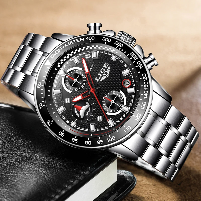 LIGE Luxury Brand Watches Men Fashion Sport Military Quartz Watch Men Full Steel Business Waterproof Clock Man Relogio Masculino