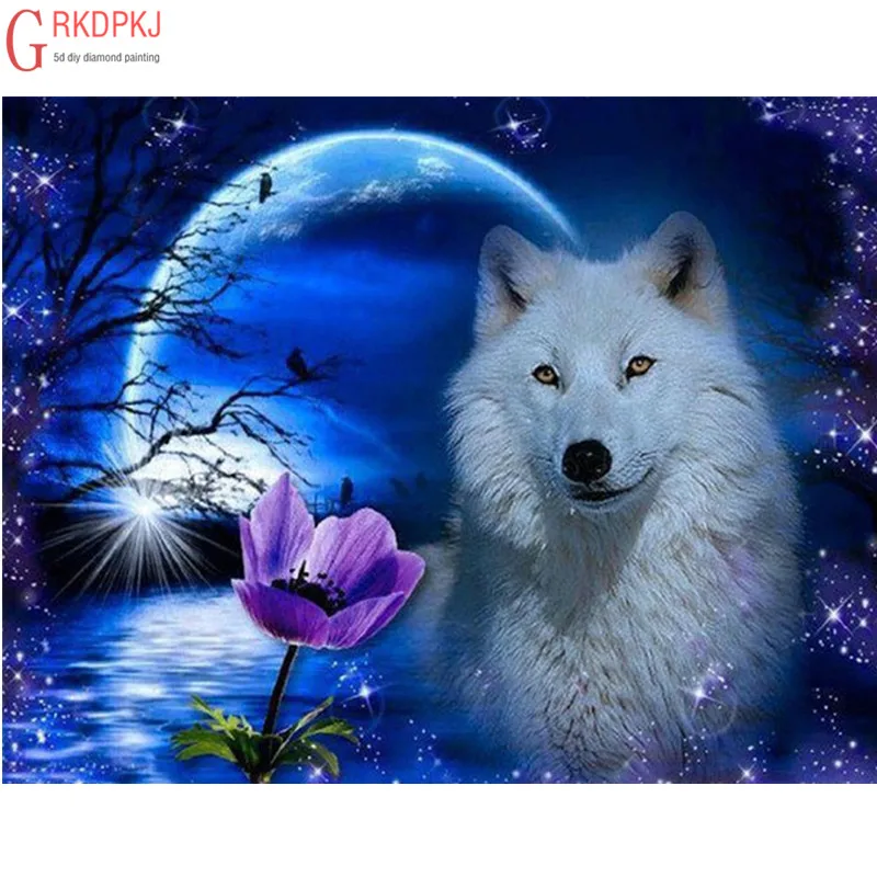Planet White Wolf DIY Алмазная картина Полная площадь круглая вышивка инкрустация