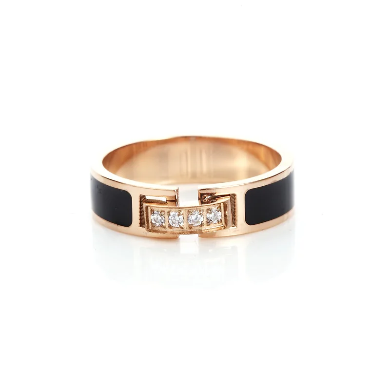 

Rose Gold Color Black Ceramic Ring for Women Titanium Steel Charm Black Round Rings Jewelry Fashionable Roman Female Ring