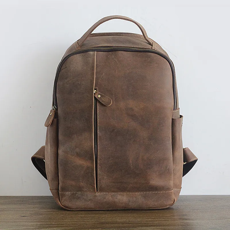 

Retro Crazy Horse Cowhide Backpack Men's real Genuine Leather Backpacks male Back pack Women School Bags man travel Shoulder Bag