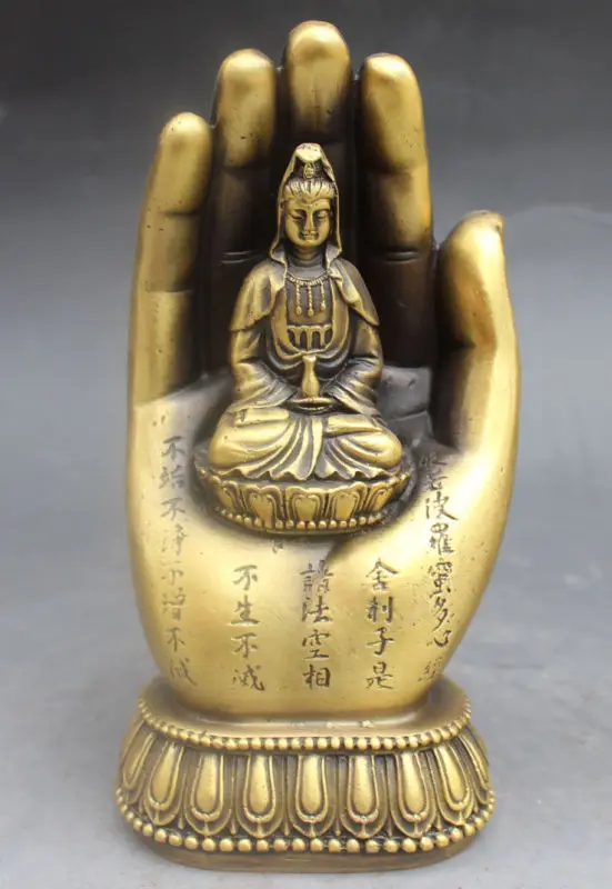 

Chinese Buddhism Bronze Carved Kwanyin Bodhisattva Goddess In Buddha hand Statue