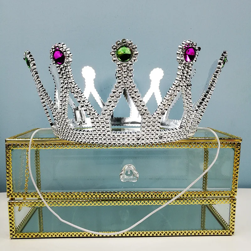 Шляпа на день рождения, Корона принца, детский подарок, пластиковая Корона императора, Корона императора, украшение для свадебной вечеринки, корона принцессы - Цвет: Princess Silver