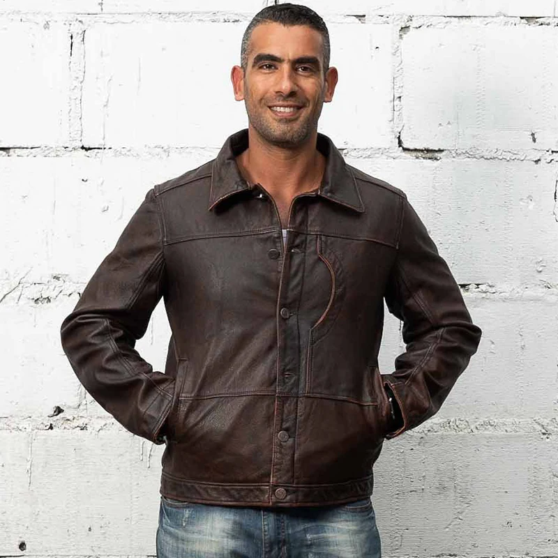Мужская винтажная куртка из воловьей кожи, Мотоциклетные Куртки из натуральной кожи, брендовые дизайнерские однобортные куртки, осенне-весеннее пальто