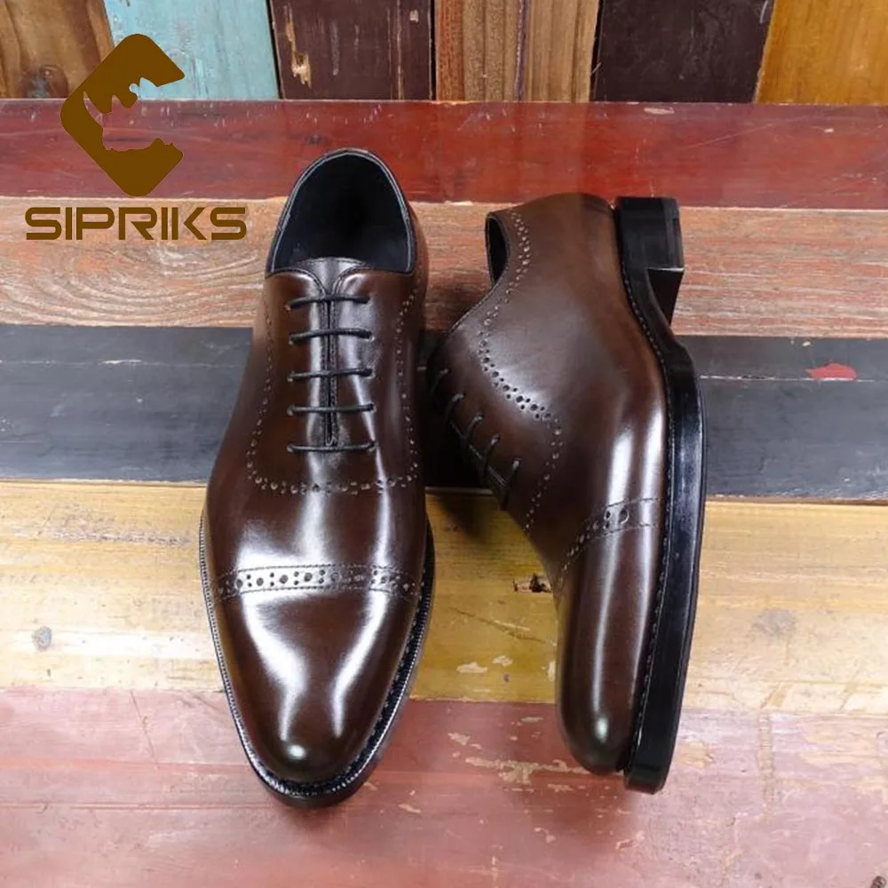 Goodyear Welted marrom Sipriks Sapatos Homens Elegante Bezerro Couro Preto Marrom Itália De Grande Tamanho Esculpida Importados Escuro 44 Clássico Preto Dos Oxfords 1wrqcZ1Ba
