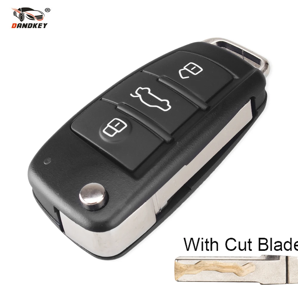 

DANDKEY cut/uncut blade Folding Flip 3 Button Remote Key Shell Cover Fob For Audi Q7 A3 A4 A6 A6L A8 TT Fob Case