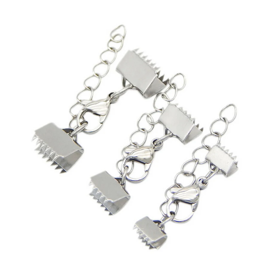 Stainless Steel Jewelry Connector Flat Leather Cord End Fastener Clasps Adjustable Chains Lobster Clasp Necklace Bracelet Making Jewelry Findings