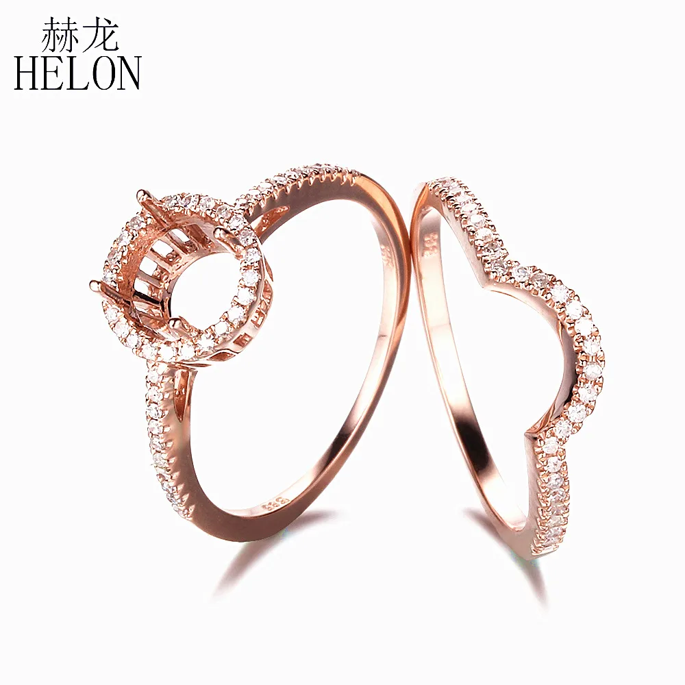 

HELON Round Cut 7mm Semi Mount Diamonds Fine Ring Solid 10K Rose Gold Natural Diamonds Engagement Wedding Bridal Band Two Ring