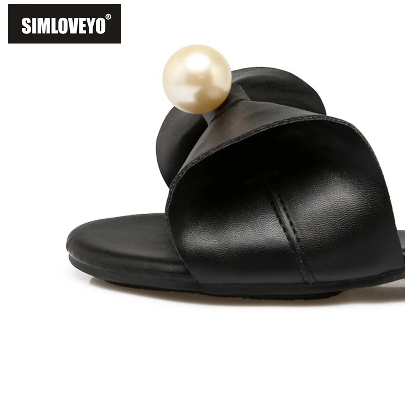 Женские пляжные шлепанцы SIMLOVEYO блестящие с жемчужинами и открытым носком бантом