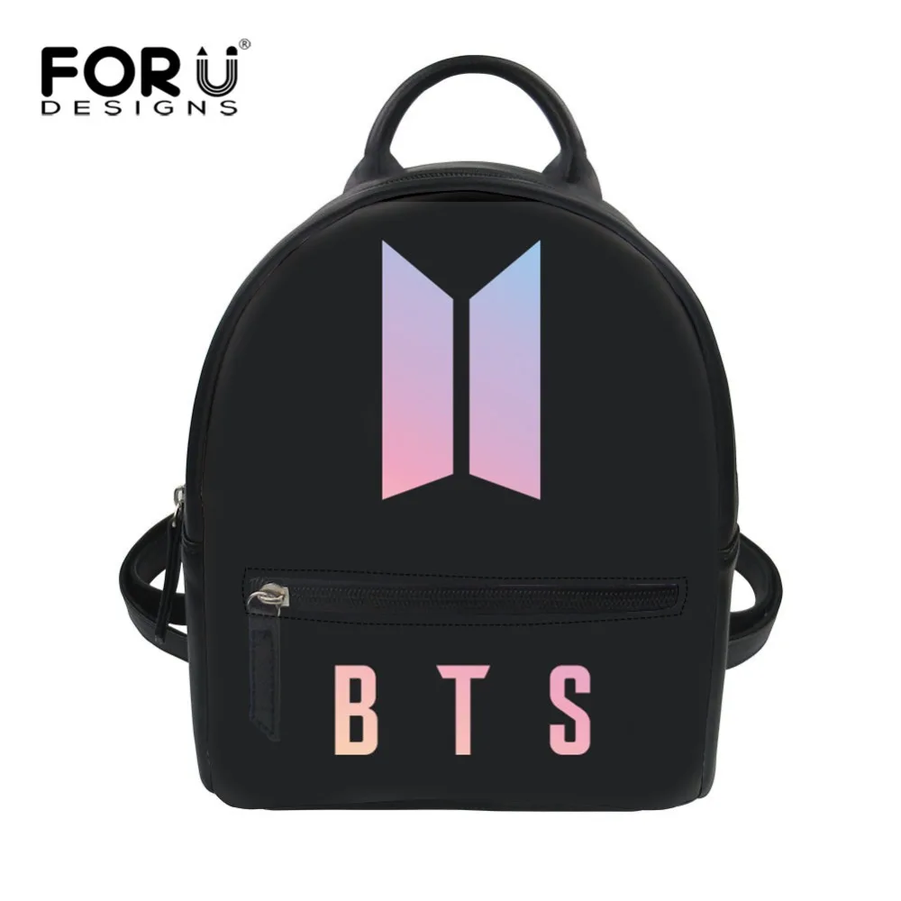 

FORUDESIGNS Customize Image Black PU Backpacks Women Femme Hip Hop Small Shoulder Bags for Girl Student School Bookbags Daypack