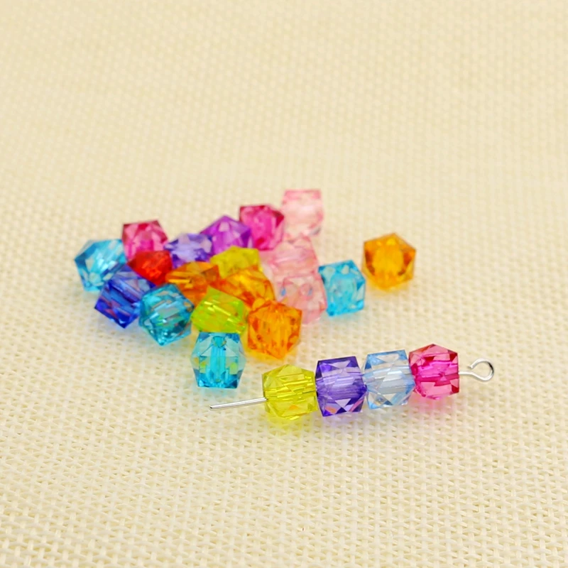 100pcs/lot 7mm Mixed Colors Clear Acrylic Square Shape Colorful Loose