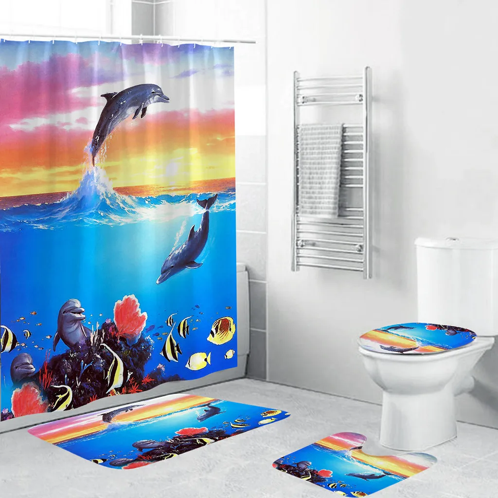 4 шт. нескользящий коврик из полиэстера для туалета, комплект для ванной, занавески для душа, водопоглощающие, противоскользящие домашние украшения, коврик для ванной