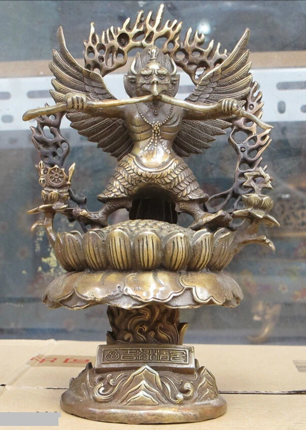 

bi002288 9.5"Tibet China bronze statue sculpture golden-winged peng bird Garuda Jingwei