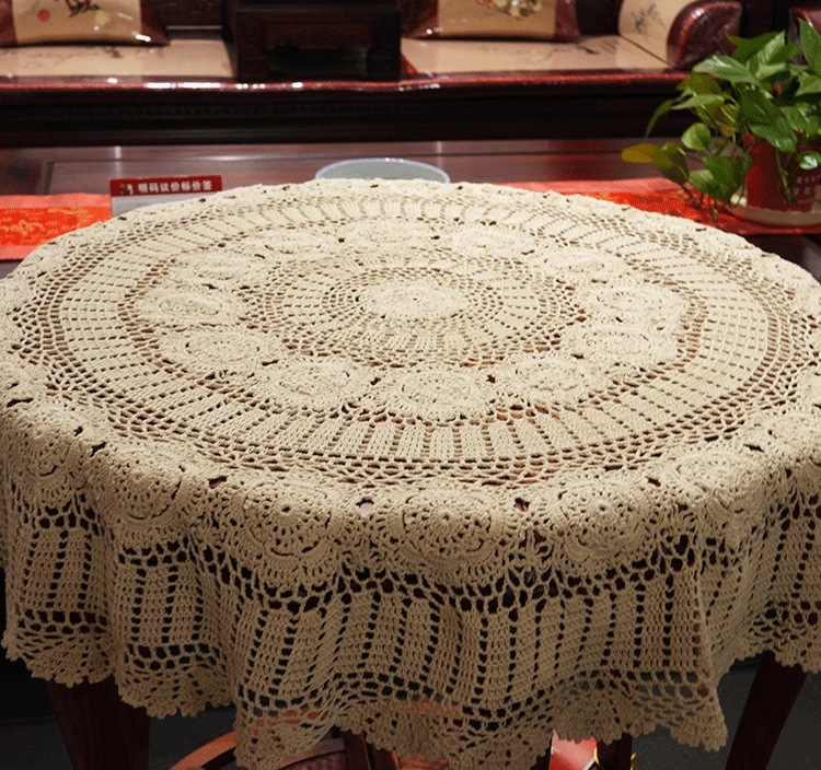 

Crocheted Round Table Cloth / Handmade hook flowers cotton hollow lace / Many Uses Mats pads Cover / 120CM