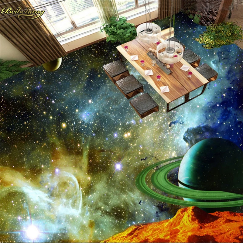beibehang Custom Photo 3D Floor Painting Wallpapers Cosmic Sky Planet 3D Floor Painting papel de parede