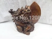 

10" Chinese Bronze Wealth Animals Sculpture BiXie Dragon Ri Yue Lion Axe Statue