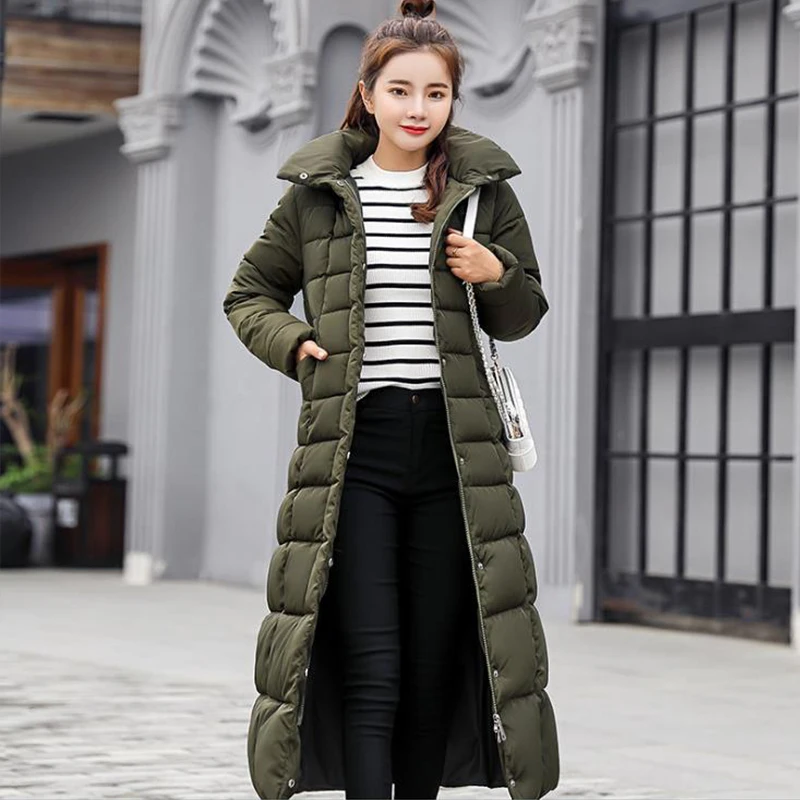 Bubble Coat Women Parka Fur Long Down Jackets Korean X-Long Solid Single Breasted Zipper Winter Coat Bubble Coat Hoody Parka