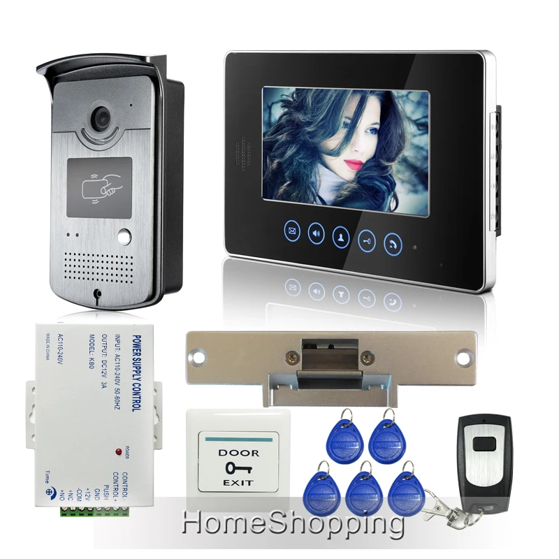 

FREE SHIPPING NEW Touch 7" Video Intercom Home Door Phone System + RFID Access Camera Electric Strike Lock + Remote Whole sale