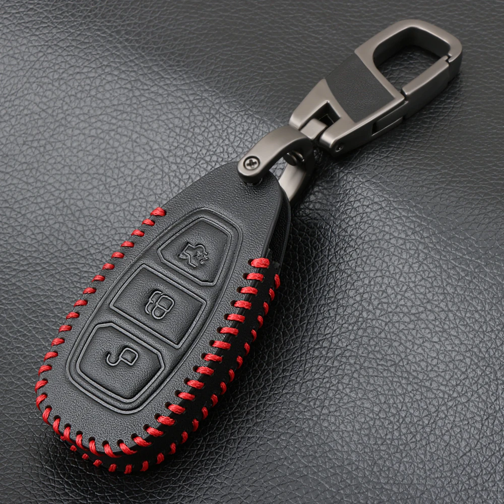 Genuine Leather Car Remote Key Cover Case For Ford Focus 3 4 ST Mondeo MK3 MK4 Fiesta Fusion Kuga 2013 2014 2015 2017 2018