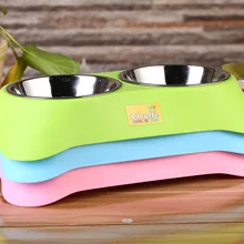 100 шт./лот двойной нержавеющая сталь собака кошка, щенок, домашний питомец Чаша Блюдо для еды Нескользящие еда домашних животных