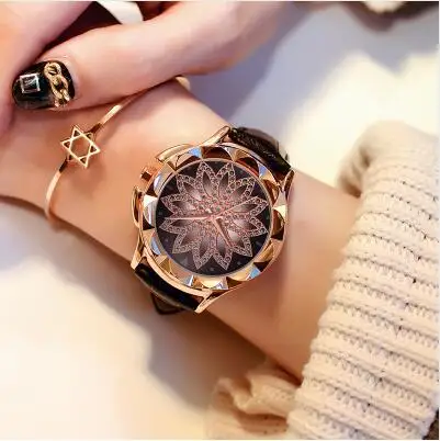 

2019 New Luxury Brand Women Watch Crystal Flower Dress casual for Women New Leather Quartz Watch Women's Watch erkek kol saati
