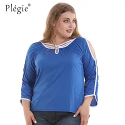 Plegie плюс Размеры Для женщин футболка 5XL 6XL выдалбливают бинты шеи с дамы должны Топы Повседневное Свободные Большой Размеры футболка с