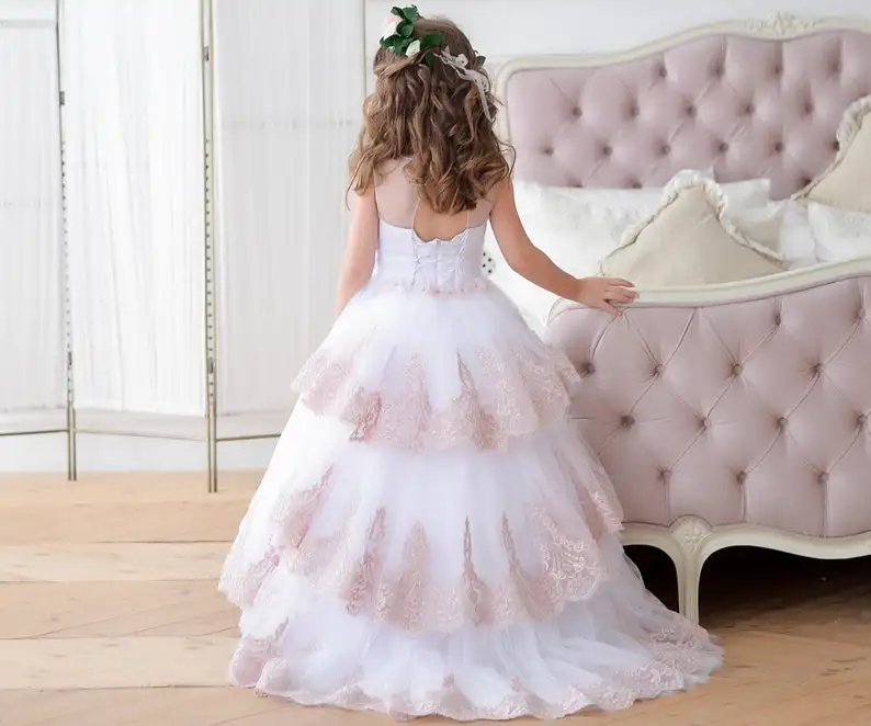 girls blush bridesmaid dress