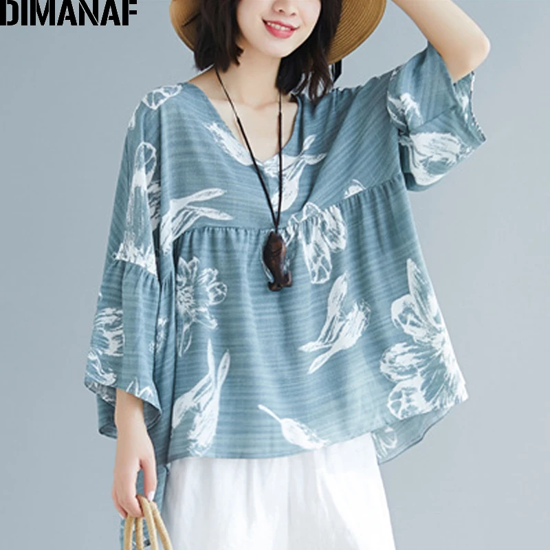 

DIMANAF Plus Size Women Blouse Shirts Summer Lady Tops Big Size Female Clothes Loose Casual Spliced Print Tunic Shirts 2019 6XL