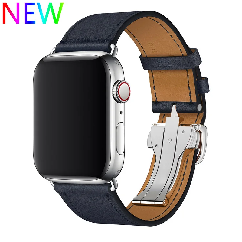 Bleu Indigo Кожаный ремешок для часов Apple, ремешок с пряжкой iwatch 3 2 1, ремешок 42 мм 38 мм, браслет для часов Apple watch 4 44 мм 40 мм - Цвет ремешка: Bleu Indigo