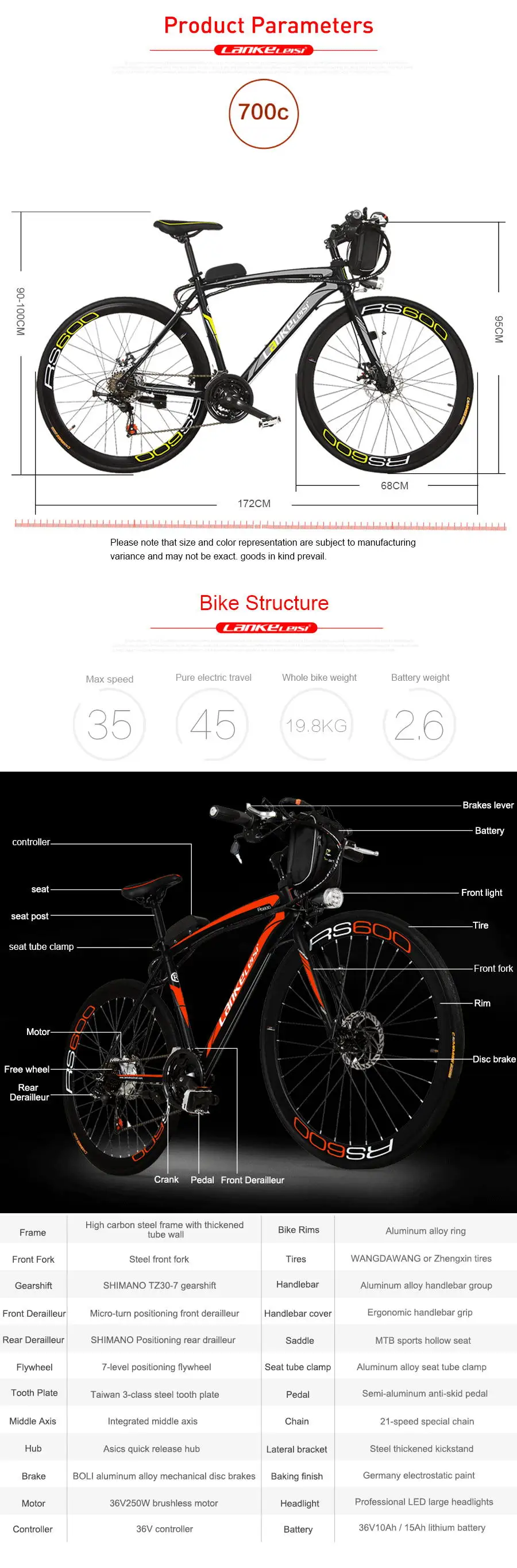 Flash Deal Lankeleisi RS600 Outdoor Cycling Road Bike Electric Bike Road Bicycle 240W*36V*15AH 21 Speed 700C eBike for Man 3