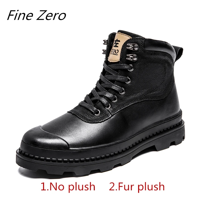

Fine Zero Men's Winter Shoes Warmest Genuine Leather Handmade Men Winter Snow Boots High Quality Leather Men Ankle Boots