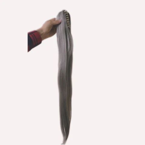 Chip de Rabo de Cavalo Sintético para Peruca Cinza Longa Reta Cabelo Acessório 75 cm