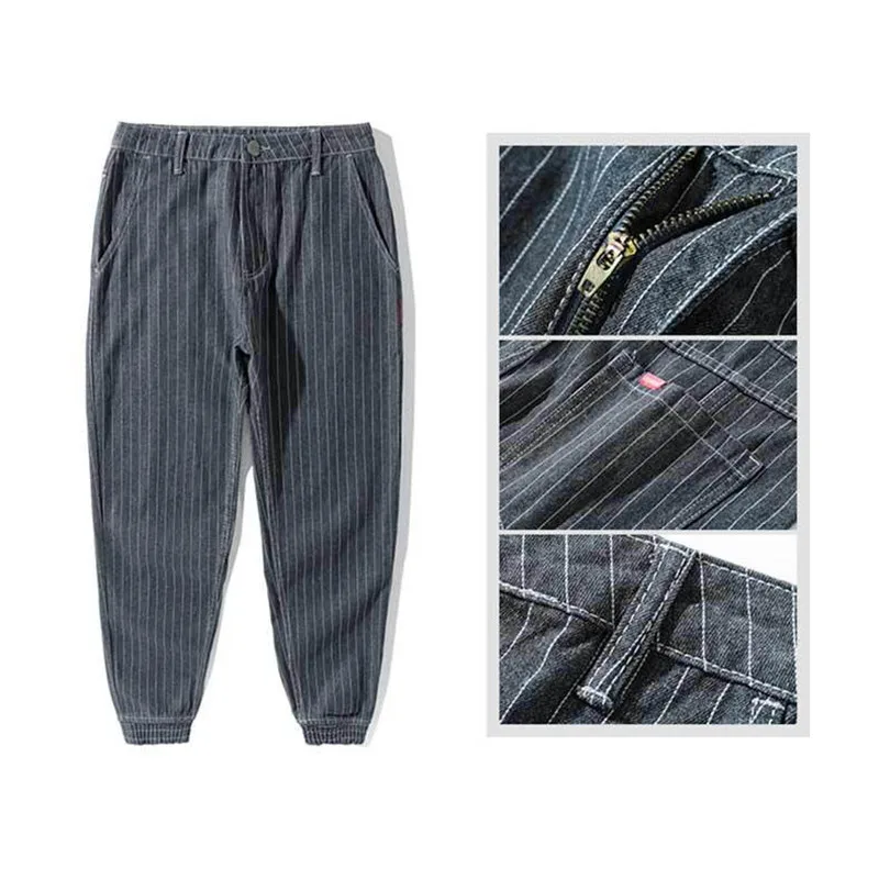 2019 New Summer Men's Fat Harem Pants Fashion Brand Man Stripe Jeans Beam Feet Denim Trousers 28-42 (5)