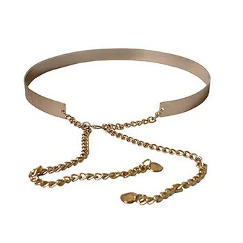 

Women Punk Full Metal Mirror Waist Belt Metallic Plate Wide Cummerbunds With Chains