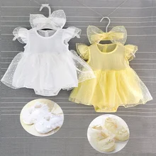 Платья для новорожденных девочек детское платье для крещения г. Платье для новорожденных на крестины белого и желтого цвета платья для маленьких девочек от 3 до 6 месяцев