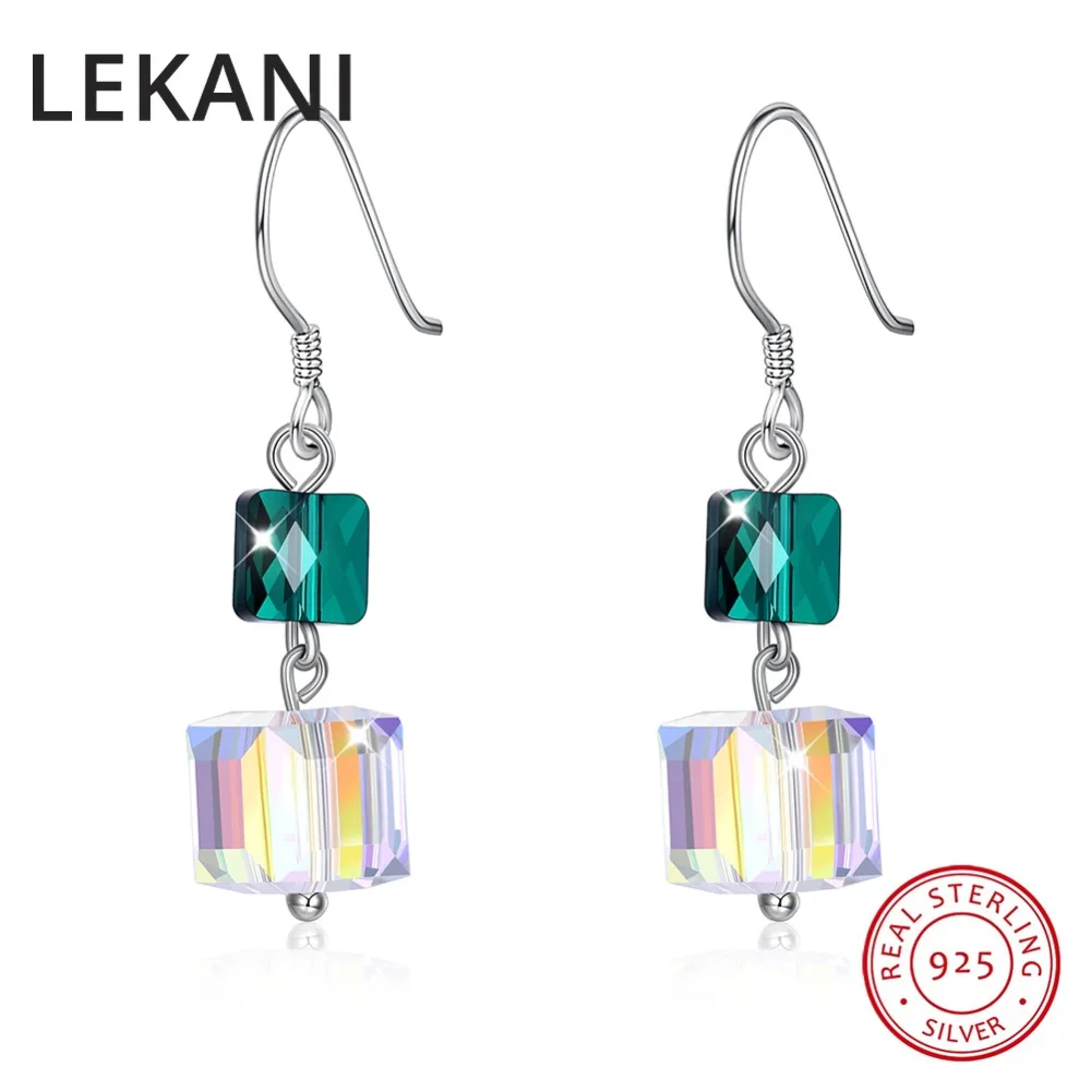 Женские серьги подвески LEKANI из стерлингового серебра S925 пробы с кубиками SWAROVSKI