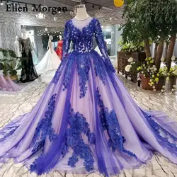 Королевская Синяя Длинные рукава кружевные свадебные платья 2019 Vestido De Noiva вышивка бисером узор высокое качество свадебные платья в стиле